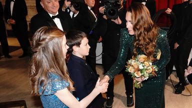 The Duchess of Cambridge is given a posy during the Royal Variety Performance at the Royal Albert Hall, London. Picture date: Thursday November 18, 2021.    